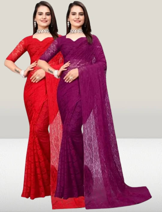     			VRAGI Net Printed Regular Saree With Unstitched Blouse Piece ( Multicolor )