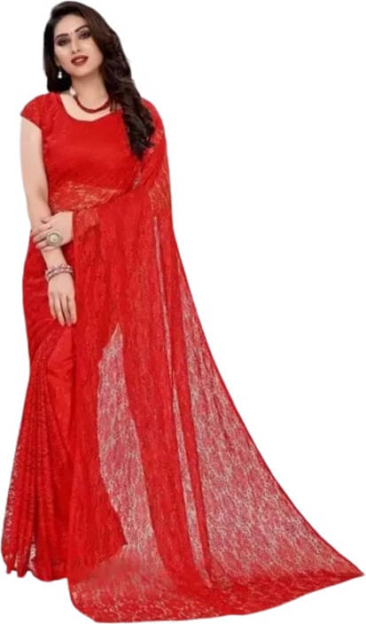 VRAGI Net Printed Regular Saree With Unstitched Blouse Piece ( Red ) VRAGI Net Printed Regular Saree With Unstitched Blouse Piece ( Red )