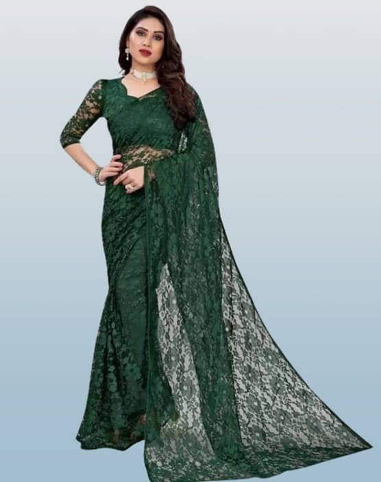 VRAGI Net Printed Regular Saree With Unstitched Blouse Piece ( Green ) VRAGI Net Printed Regular Saree With Unstitched Blouse Piece ( Green )