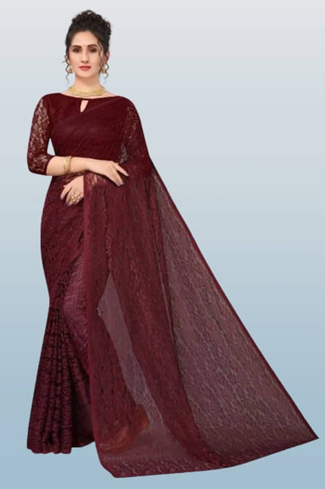 VRAGI Net Printed Regular Saree With Unstitched Blouse Piece ( Maroon ) VRAGI Net Printed Regular Saree With Unstitched Blouse Piece ( Maroon )