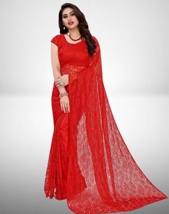 VRAGI Net Printed Regular Saree With Unstitched Blouse Piece ( Red ) VRAGI Net Printed Regular Saree With Unstitched Blouse Piece ( Red )