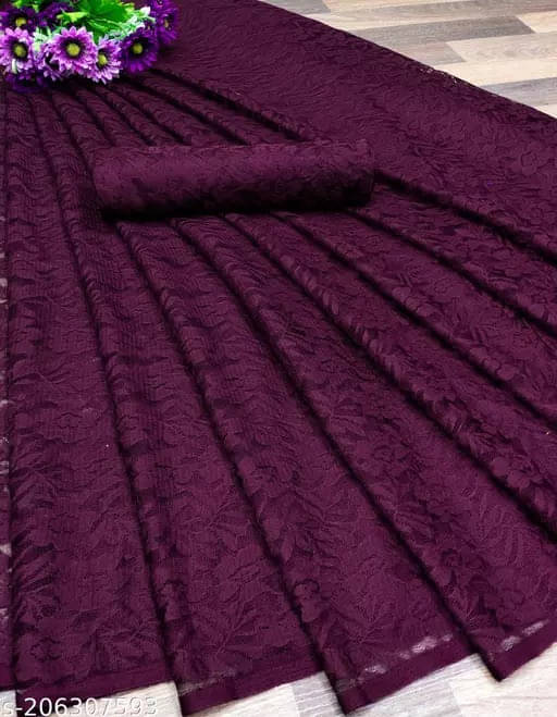     			VRAGI Net Printed Regular Saree With Unstitched Blouse Piece ( Purple )