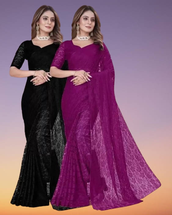     			VRAGI Net Printed Regular Saree With Unstitched Blouse Piece ( Multicolor )