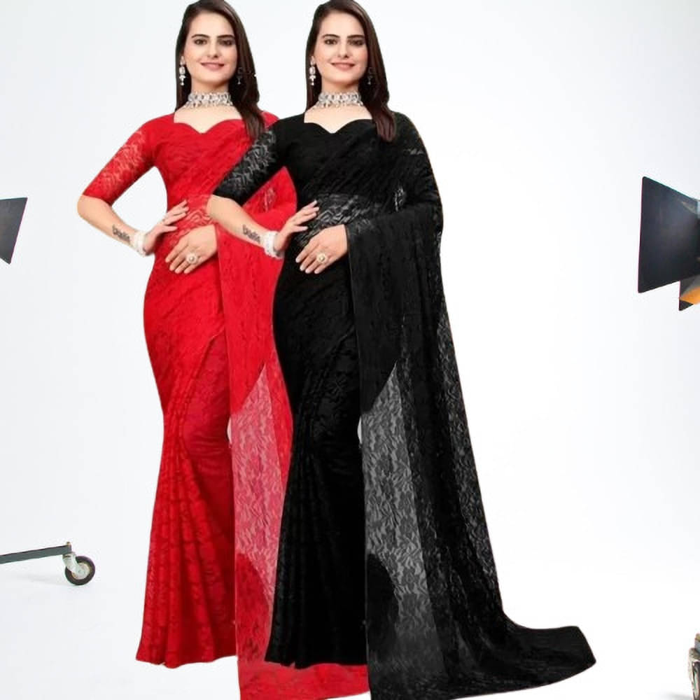     			VRAGI Net Printed Regular Saree With Unstitched Blouse Piece ( Multicolor )