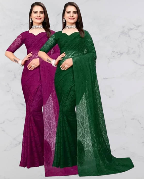    			VRAGI Net Printed Regular Saree With Unstitched Blouse Piece ( Multicolor )