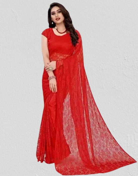 VRAGI Net Printed Regular Saree With Unstitched Blouse Piece ( Red ) VRAGI Net Printed Regular Saree With Unstitched Blouse Piece ( Red )