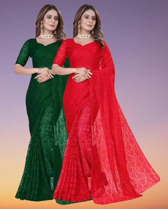     			VRAGI Net Printed Regular Saree With Unstitched Blouse Piece ( Multicolor )