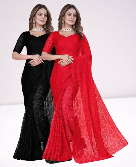     			VRAGI Net Printed Regular Saree With Unstitched Blouse Piece ( Multicolor )
