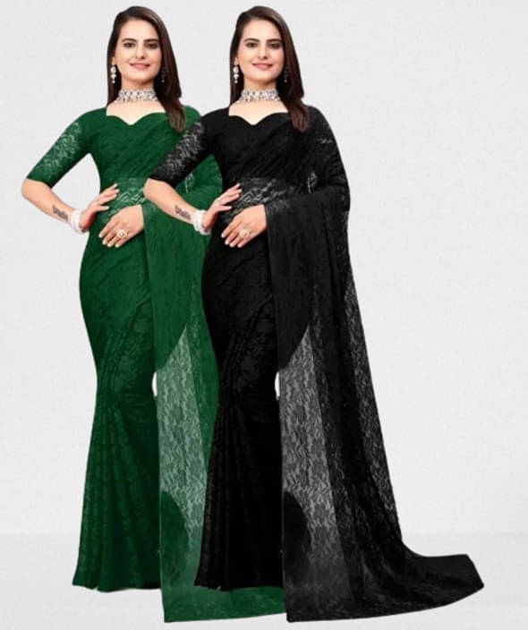     			VRAGI Net Printed Regular Saree With Unstitched Blouse Piece ( Multicolor )