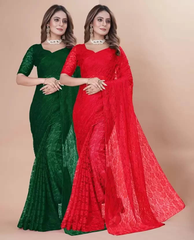     			VRAGI Net Printed Regular Saree With Unstitched Blouse Piece ( Multicolor )