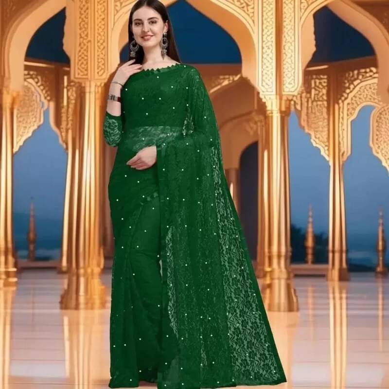 VRAGI Net Printed Regular Saree With Unstitched Blouse Piece ( Green ) VRAGI Net Printed Regular Saree With Unstitched Blouse Piece ( Green )