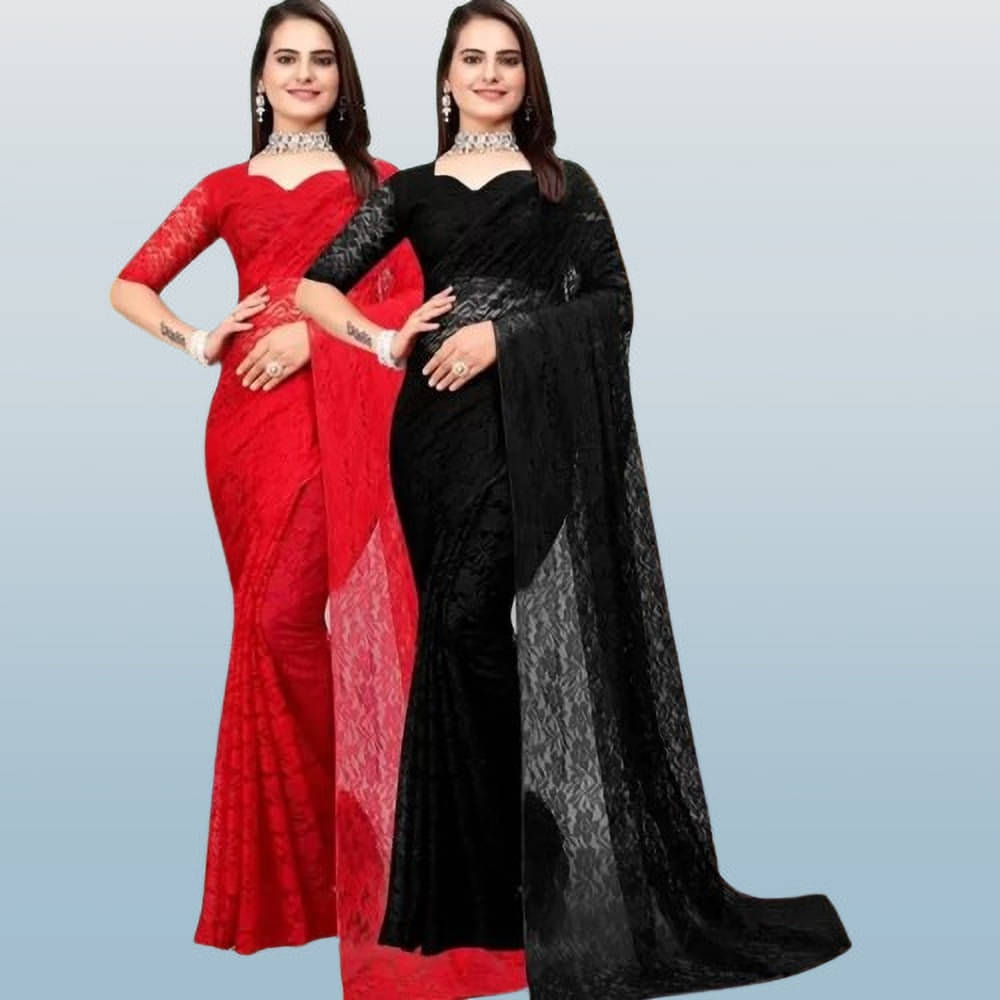     			VRAGI Net Printed Regular Saree With Unstitched Blouse Piece ( Multicolor )