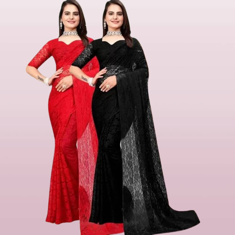     			VRAGI Net Printed Regular Saree With Unstitched Blouse Piece ( Multicolor )