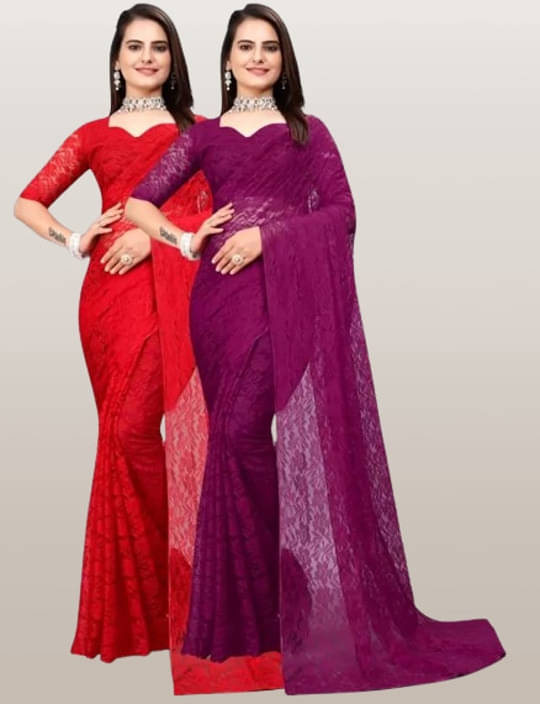     			VRAGI Net Printed Regular Saree With Unstitched Blouse Piece ( Multicolor )
