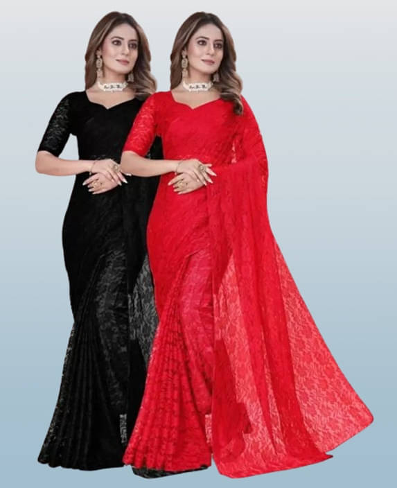     			VRAGI Net Printed Regular Saree With Unstitched Blouse Piece ( Multicolor )