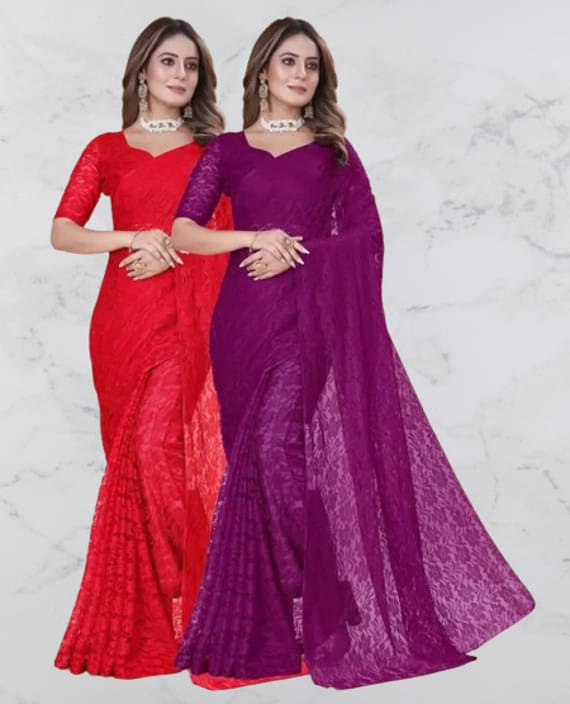     			VRAGI Net Printed Regular Saree With Unstitched Blouse Piece ( Multicolor )