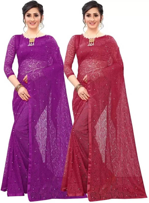     			VRAGI Net Printed Regular Saree With Unstitched Blouse Piece ( Multicolor )