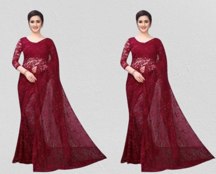     			VRAGI Net Self Design Regular Saree With Unstitched Blouse Piece ( Purple )