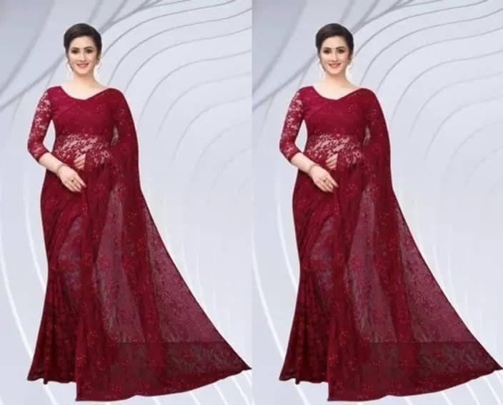     			VRAGI Net Self Design Regular Saree With Unstitched Blouse Piece ( Maroon )