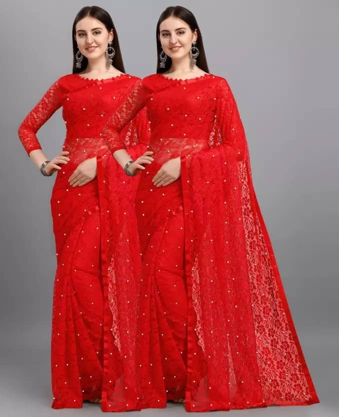     			VRAGI Net Self Design Regular Saree With Unstitched Blouse Piece ( Red )