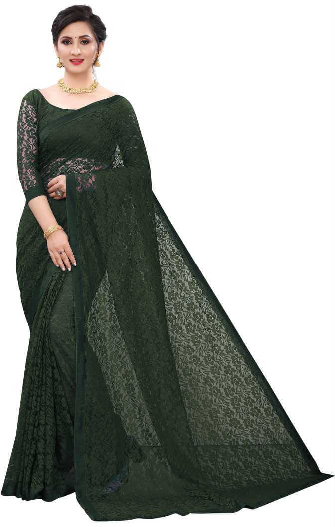     			VRAGI Net Self Design Regular Saree With Unstitched Blouse Piece ( Green )