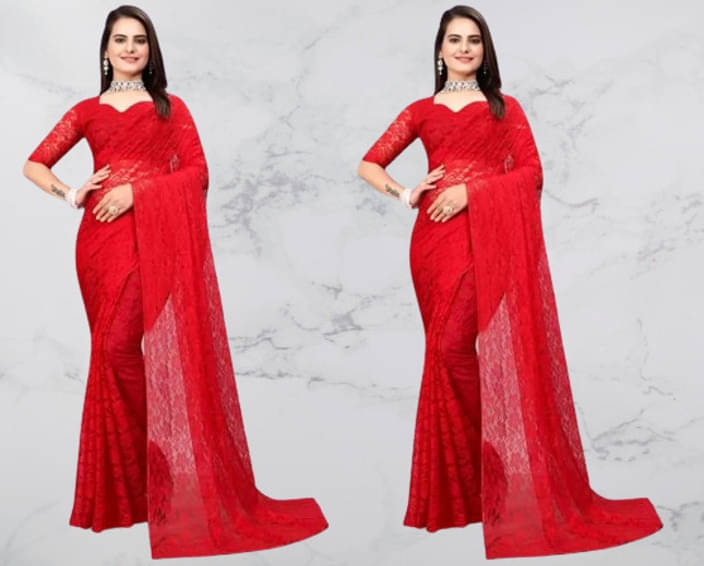    			VRAGI Net Self Design Regular Saree With Unstitched Blouse Piece ( Red )