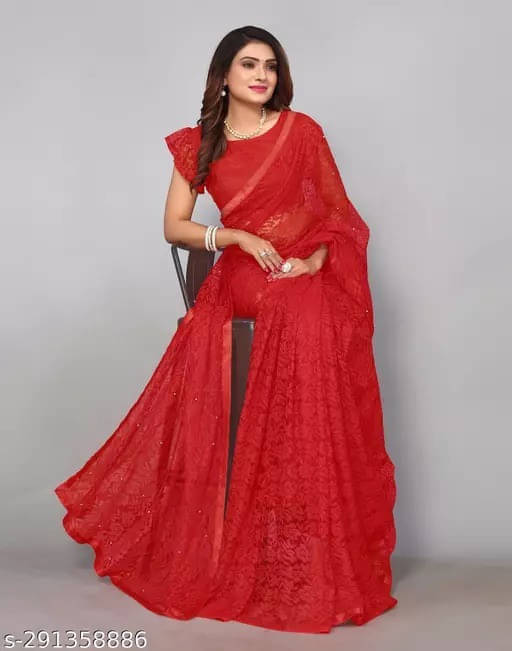 VRAGI Net Self Design Regular Saree With Unstitched Blouse Piece ( Red ) VRAGI Net Self Design Regular Saree With Unstitched Blouse Piece ( Red )