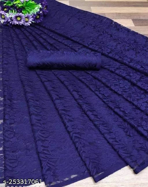     			VRAGI Net Self Design Regular Saree With Unstitched Blouse Piece ( Blue )