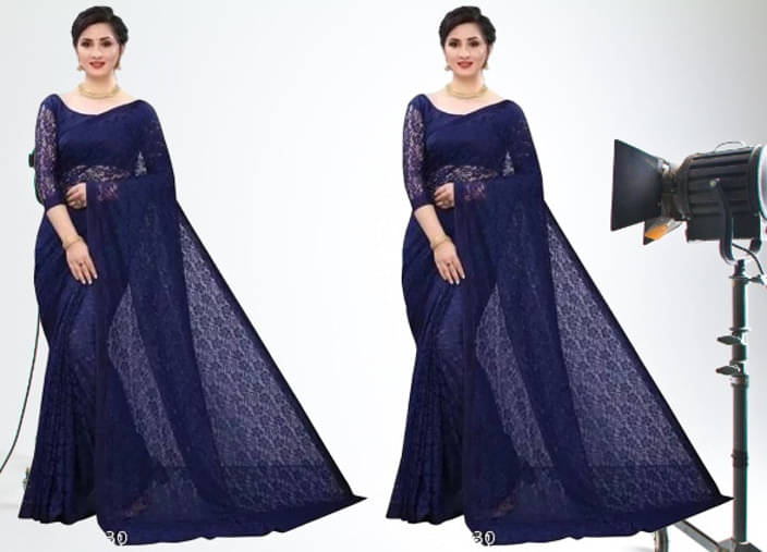     			VRAGI Net Self Design Regular Saree With Unstitched Blouse Piece ( Blue )
