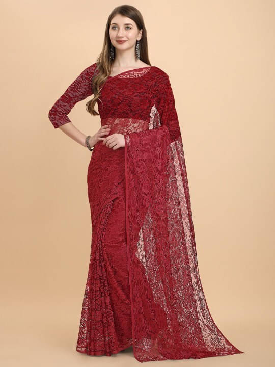     			VRAGI Net Self Design Regular Saree With Unstitched Blouse Piece ( Maroon )