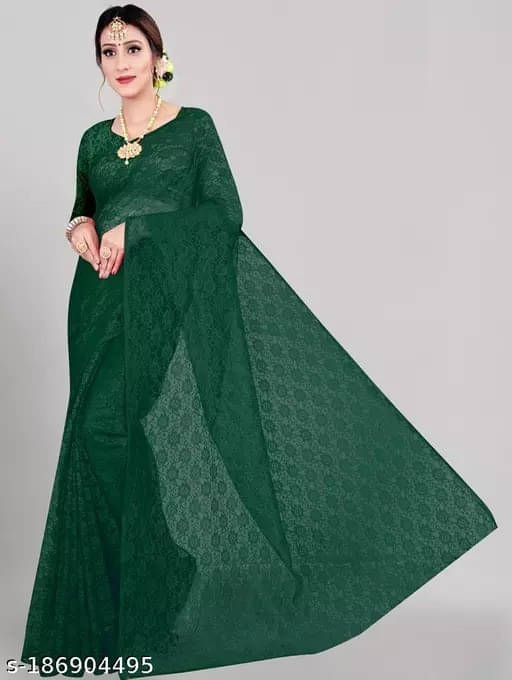     			VRAGI Net Self Design Regular Saree With Unstitched Blouse Piece ( Green )