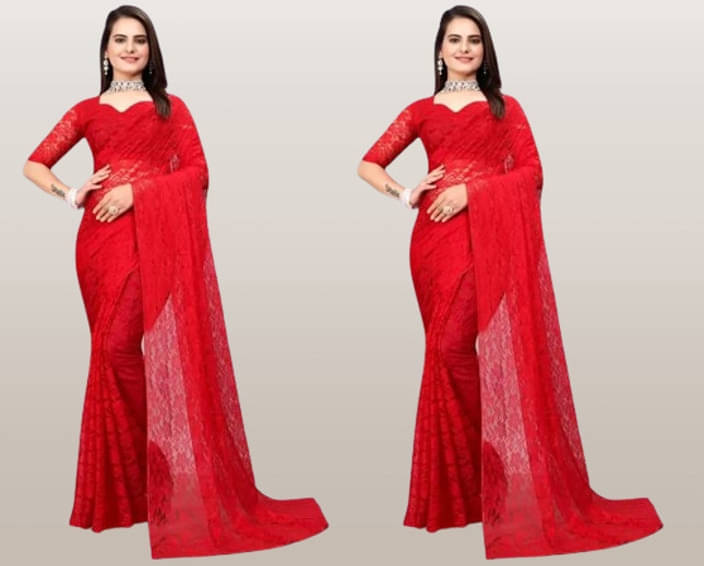     			VRAGI Net Self Design Regular Saree With Unstitched Blouse Piece ( Red )