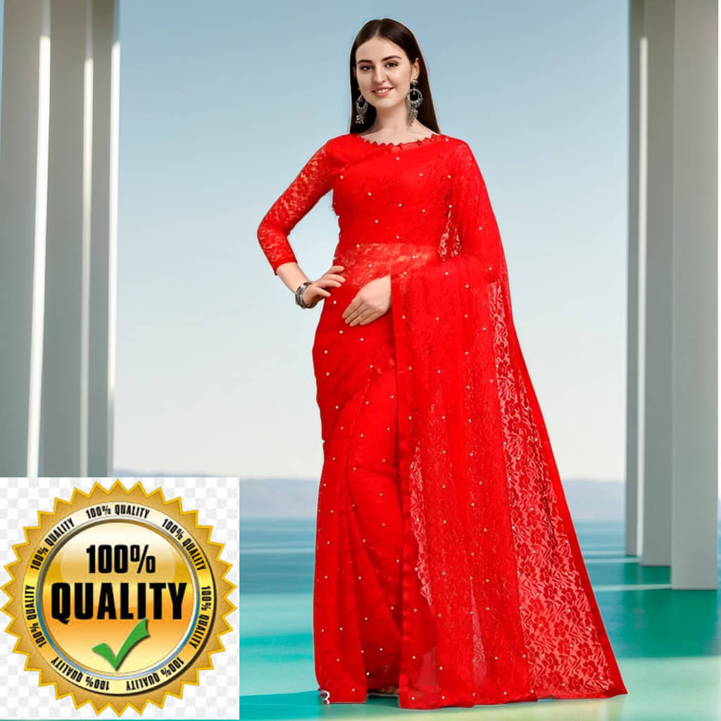     			VRAGI Net Self Design Regular Saree With Unstitched Blouse Piece ( Red )
