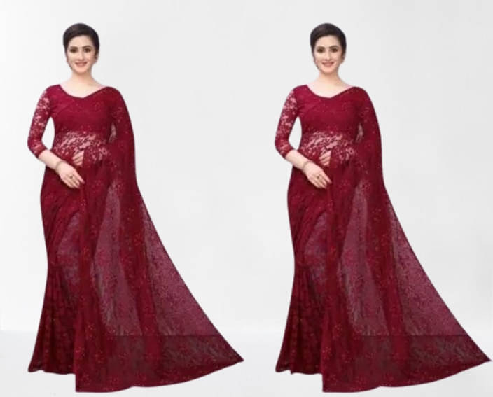     			VRAGI Net Self Design Regular Saree With Unstitched Blouse Piece ( Maroon )