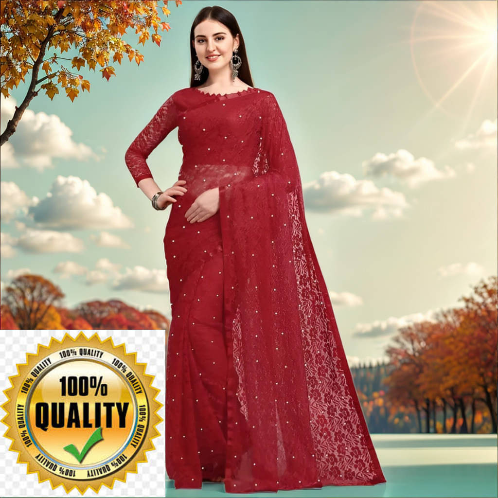     			VRAGI Net Self Design Regular Saree With Unstitched Blouse Piece ( Maroon )