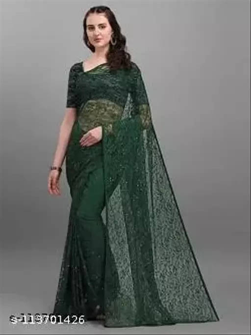     			VRAGI Net Self Design Regular Saree With Unstitched Blouse Piece ( Green )