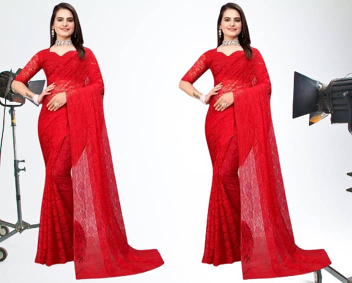     			VRAGI Net Self Design Regular Saree With Unstitched Blouse Piece ( Red )