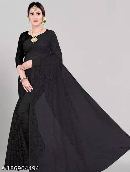     			VRAGI Net Self Design Regular Saree With Unstitched Blouse Piece ( Black )