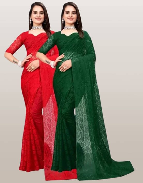 VRAGI Net Self Design Regular Saree With Unstitched Blouse Piece ( Multicolor ) VRAGI Net Self Design Regular Saree With Unstitched Blouse Piece ( Multicolor )