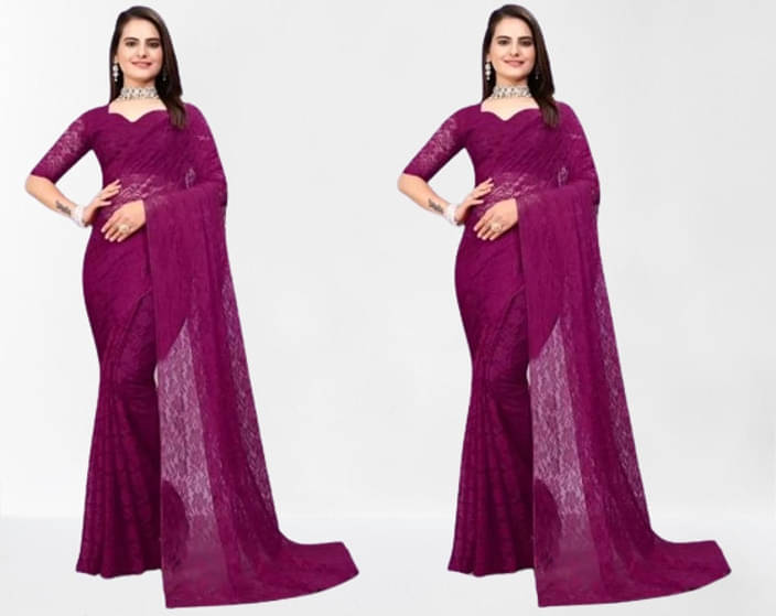 VRAGI Net Self Design Regular Saree With Unstitched Blouse Piece ( Purple ) VRAGI Net Self Design Regular Saree With Unstitched Blouse Piece ( Purple )