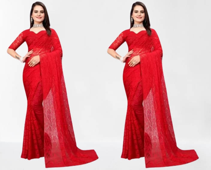     			VRAGI Net Self Design Regular Saree With Unstitched Blouse Piece ( Red )