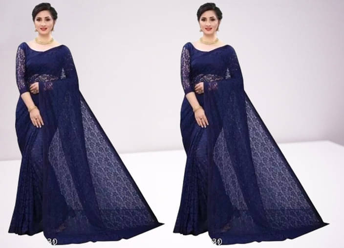     			VRAGI Net Self Design Regular Saree With Unstitched Blouse Piece ( Black )