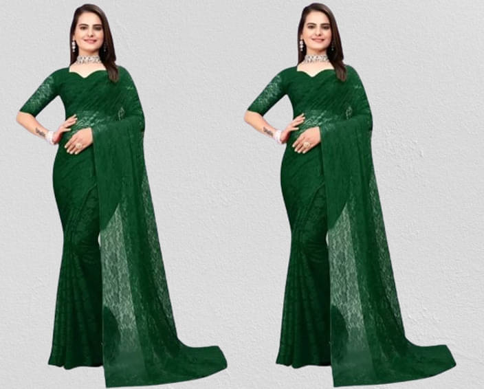     			VRAGI Net Self Design Regular Saree With Unstitched Blouse Piece ( Green )