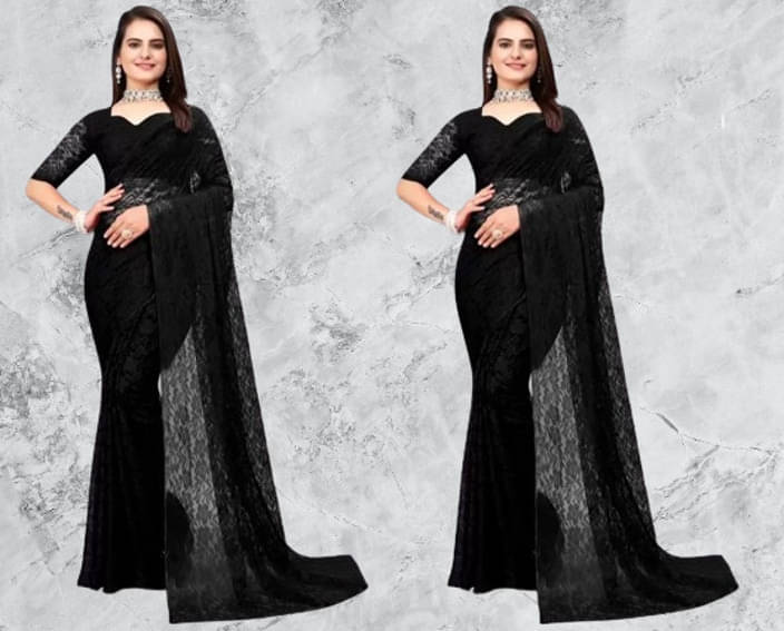     			VRAGI Net Self Design Regular Saree With Unstitched Blouse Piece ( Black )