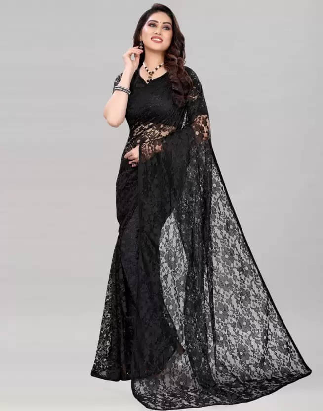     			VRAGI Net Self Design Regular Saree With Unstitched Blouse Piece ( Black )