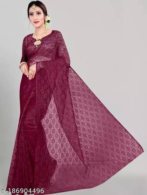     			VRAGI Net Self Design Regular Saree With Unstitched Blouse Piece ( Maroon )