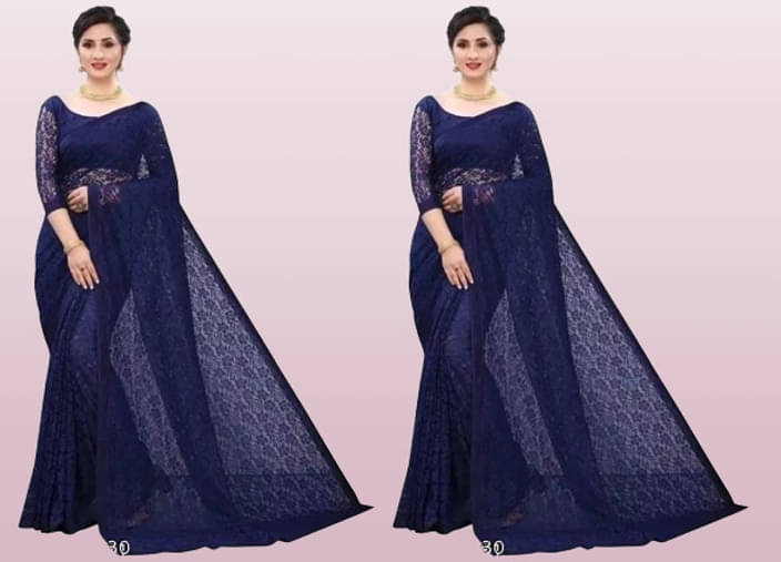     			VRAGI Net Self Design Regular Saree With Unstitched Blouse Piece ( Blue )