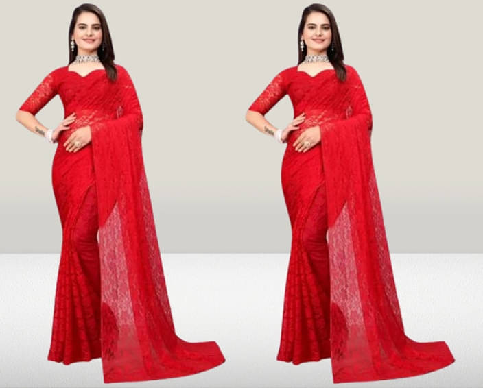     			VRAGI Net Self Design Regular Saree With Unstitched Blouse Piece ( Red )