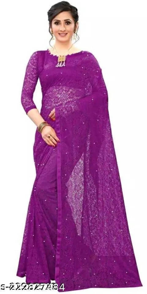     			VRAGI Net Woven Regular Saree With Unstitched Blouse Piece ( Purple )
