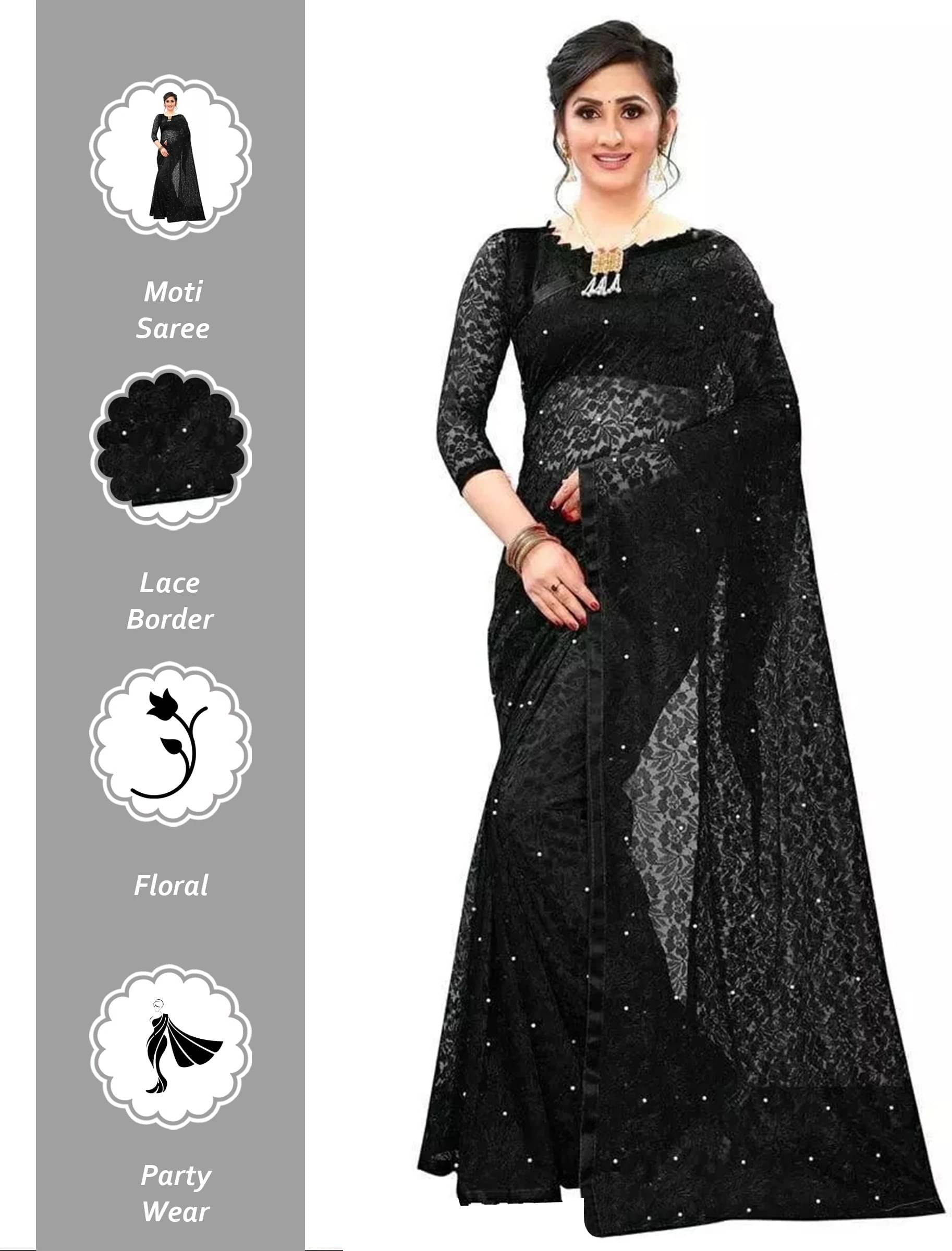     			VRAGI Net Woven Regular Saree With Unstitched Blouse Piece ( Black )
